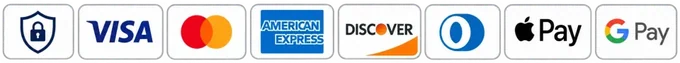 Visa, Mastercard, American Express, Discover, Diners Club, Apple Pay et Google Pay